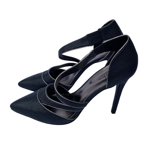 Charles by Charles David Black Snakeskin Pointed Toe D'Orsay Heeled Pumps 7M - Picture 3 of 8